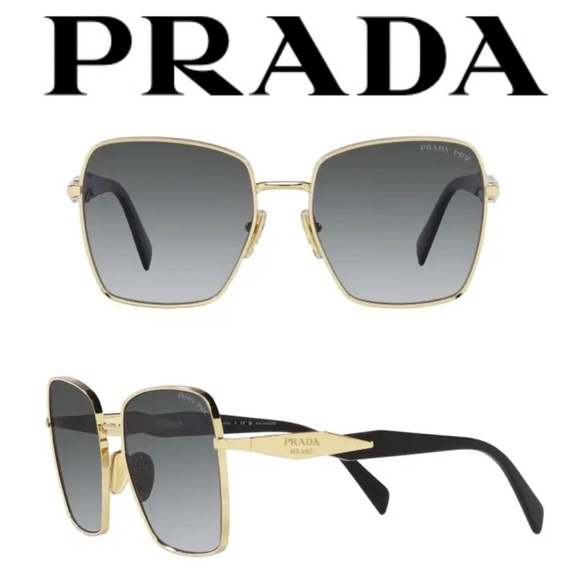 Prada Polarized Sunglasses SPR64Z Pale Gold/Grey Gradient NWT